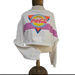 VINTAGE 80s Coca-Cola White Sweatshirt with Colorful Logo